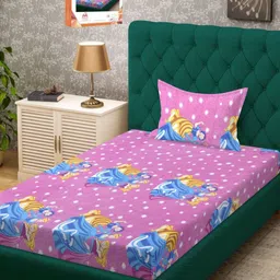 Myntra Elegant Homes Purple Cartoon Characters 400 TC Single Bedsheet with 1 Pillow Cover-image-3