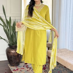 Divyadham Textiles Women Floral Embroidered Thread Work Kurti with Trousers & With Dupatta-picture-20