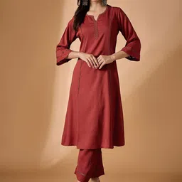 Azira Notch Neck Thread Work A-Line Kurta With Palazzos-13