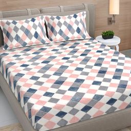 Myntra Elegant Homes Pink & White Geometric King Bedsheet with 2 Pillow Covers-picture-20