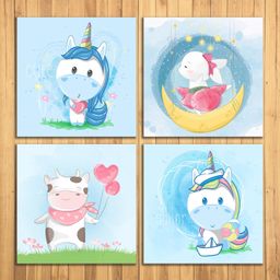 Wens Sparkle Laminated Wall Panels Unicorn Print Pack of 4 - Blue-23