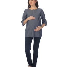 Kriti Three Fourth Sleeves Maternity Nursing Top - Blue-image-33