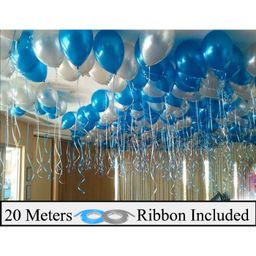 Amfin Metallic Balloons With Ribbons Blue & Silver - Pack of 52-image-71