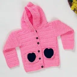 USHA ENTERPRISES Full Sleeves Heart Patch Hooded Sweater - Pink-picture-11