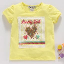 Memory Life Short Sleeves Tee Heart Embroidered Patch - Yellow-picture-16