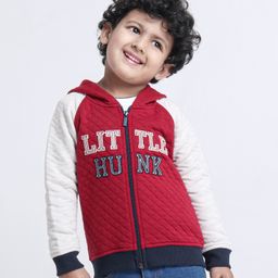 Babyoye Cotton Blend Raglan Sleeves Hooded Sweat Jacket Little Hunk Patch - Red Light Grey-image-24