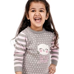 Babyoye Full Sleeves Sweater Kitty Patch - Grey Pink-image-23