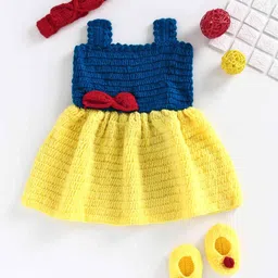 USHA ENTERPRISES Sleeveless Colour Blocked Baby Dress With Headband & Booties - Blue & Yellow-picture-9