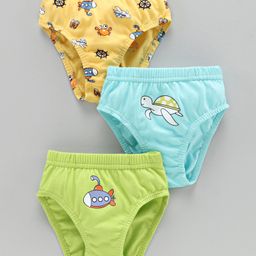 Babyoye Cotton Printed Briefs Pack of 3 - Yellow Blue Green-image-42