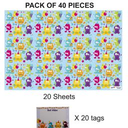 Party Anthem Monster Gift Wrapping Paper with Name Tags Blue - Pack of 40-image-54