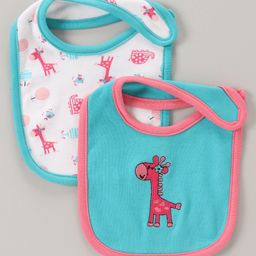 Babyhug Cotton Bib With Velcro Giraffe Print Pack of 2 - Multicolor-image-38