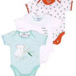 Mi Arcus Unisex Cotton Short Sleeves Bird Print Onesie Pack of 3 Multi Color-image-72