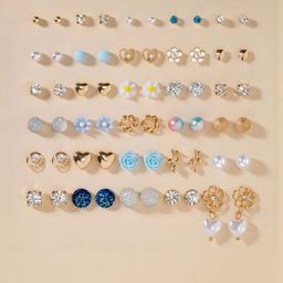 DressBerry Women Pack of 30 Pearl, Crystal & Flower Studs Earrings-picture-42