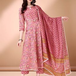 Anouk Floral Printed Regular Pure Cotton Anarkali Kurta with Trousers & Dupatta-5