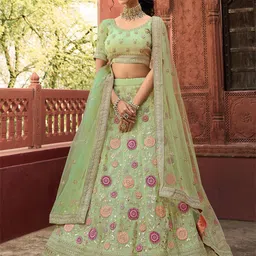 ODETTE Embroidered Organza Semi-Stitched Lehenga & Blouse With Dupatta-picture-44
