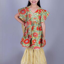 FabJunior Girls Floral Printed Gotta Patti Kurta with Sharara & With Dupatta-image-92