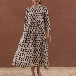 MAAND Women Cotton Katha Butti Print Fit & Flare Midi Dress-image-26
