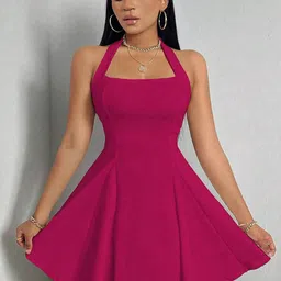 Stylecast X Slyck Women Halter Neck Fit & Flare Dress-image-14