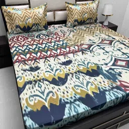 Pure Decor White & Blue Abstract Pure Cotton 330 TC King Bedsheet Set 2.73 m x 2.73 m-image-80