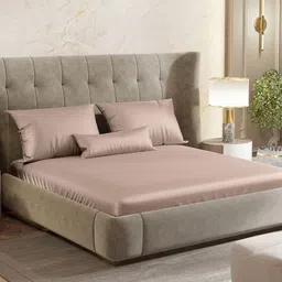 haus & kinder Beige Satin Fitted 300 TC King Bedsheet Set 1.82 m x 1.98 m x 25.4 cm-image-91