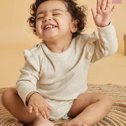 Softsens Infants Self-Designed Organic Cotton Long Frill Sleeves Breathable Bodysuit-46