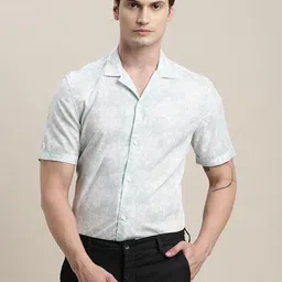 Turtle Men Relaxed Fit Cuban Collar Floral Printed Cotton Casual Shirt-image-91