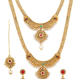 Shining Diva Gold-Plated Stone Studded & Beaded Jewellery Set-image-79