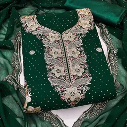 HERE&NOW Floral Embroidered Beads And Stones Silk Georgette Unstitched Dress Material-image-54