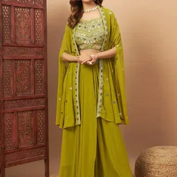 Chhabra 555 Embroidered Sleeveless Top & Skirt With Shrug-picture-13