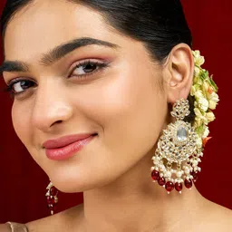 TEEJH Gold-Plated Classic Artificial Stones Studded and Beaded Chandbalis-50