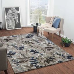 obsessions Light Brown and Blue Floral 3x5 Feet Machine Made Carpet-picture-1