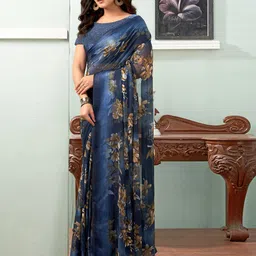 KALINI Floral Pure Georgette Dabu Printed Saree with Blouse piece-42