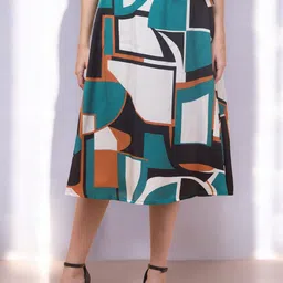 INUKA Abstract Printed A-Line Knee-Length Flared Skirt-picture-12