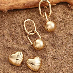 SOHI Set Of 2 Gold-Plated Contemporary Drop Earrings-picture-46