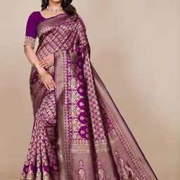 VS MALL Magenta Bollywood Jacquard Silk Premium Saree With Unstich Blouse Piece-picture-57