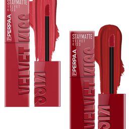 PERPAA Velvet Kiss Set Of 2 Matte Liquid Lipsticks- 3.5 ml Each- Matte Red - Cherry Red-18