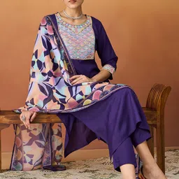 KALINI Women Ethnic Motifs Embroidered Regular Sequinned Kurta with Trousers & With Dupatta-12
