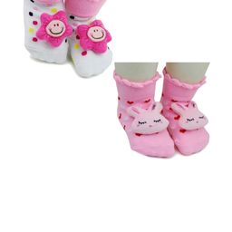 NESKA MODA 6 To 12 Months Baby Set Of 2 Pair Cotton Anti Slip Face Ankle Socks/ Booties-image-79