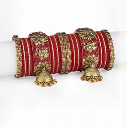 Mamon Creations Set Of 38 Gold-Plated & Red Alloy Bangles-picture-40