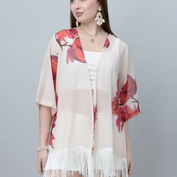 PURYS Women Printed Tasselled Longline Shrug-image-64