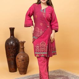 KIDAR Woven Design V-Neck Top With Trouser-picture-49