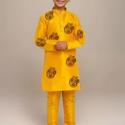 DEVOILER Boys Floral Printed Mandarin Collar Straight Kurta-image-48
