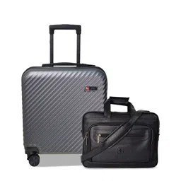 SWISS MILITARY Set Of 2 Dusky Textured Hard-Sided Cabin Luggage Trolley & Laptop Bag-16