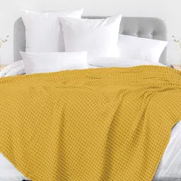 URBAN SPACE Waffle Mustard Checked Cotton AC Room 150 GSM Double Bed Blanket-image-36