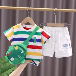 YK Boys Striped Printed Round Neck T-Shirt With Shorts-31