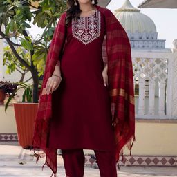 NIZA FASHION Women Ethnic Motifs Regular Thread Work Kurta with Trousers & With Dupatta-16