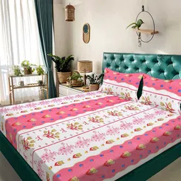 KLOTTHE White & Pink Printed 300 TC King Bedsheet With 2 Pillow Covers - 2.50x 2.25 m-image-76
