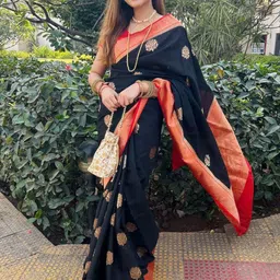 SWAMI STUDIO Ethnic Motifs Zari Pure Silk Designer Banarasi Saree-image-92
