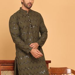 Jompers Men Geometric Embroidered Sequinned Kurta-picture-18