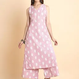 RATAN Floral Printed V-Neck Straight Kurta With Palazzos-image-64